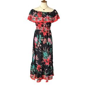 Tropical Vacation Off the Shoulder Maxi Dress. SZ XS. Ruffles Halloween. Spanish
